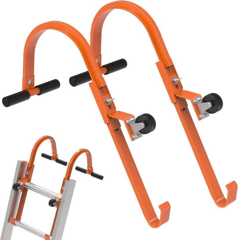 ZWanPing 2 Pack Ladder Roof Hook with Wheel Heavy Duty Steel Ladder Stabilizer, Roof Ridge Extension, Rubber Grip T-Bar for Damage Prevention, 500 lbs Weight Ratin, Fast & Easy to Access Steep Roofs(Patent) - Image 1